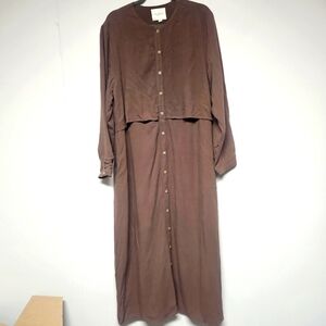 Veiled New York Modest Linen Blend Chocolate Mocha Brown Shirt Dress Modest